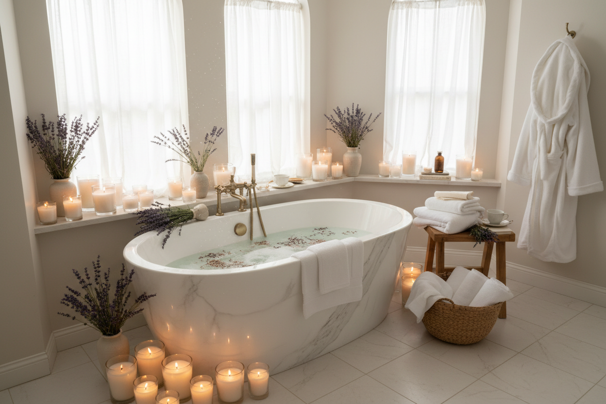Bathtub with Candles and Bath Salts