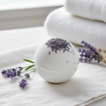 Lavender Goat Milk Bath Bomb in calming setting