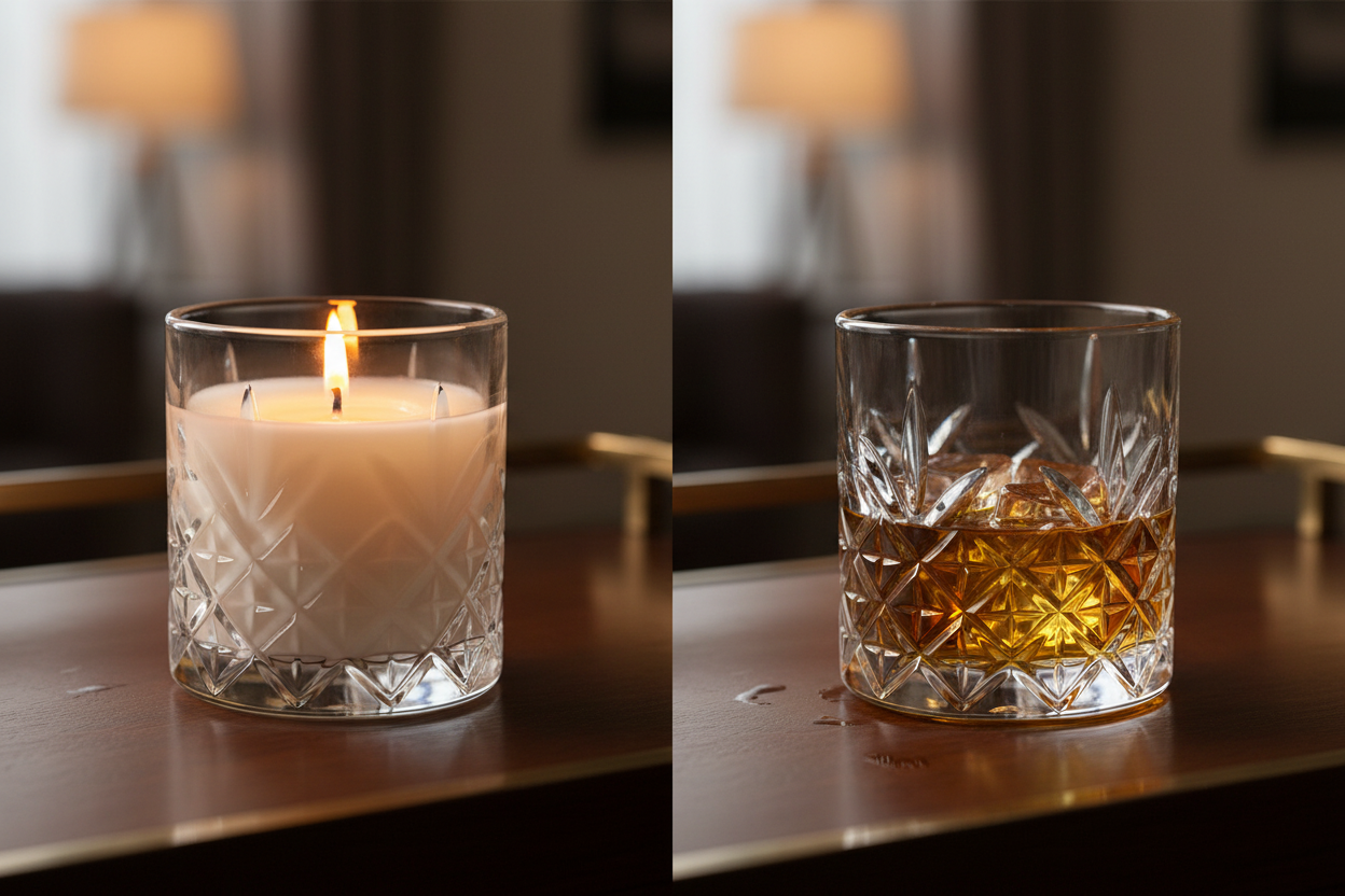 Whisky Jar Candle showing dual use as candle and drinking glass